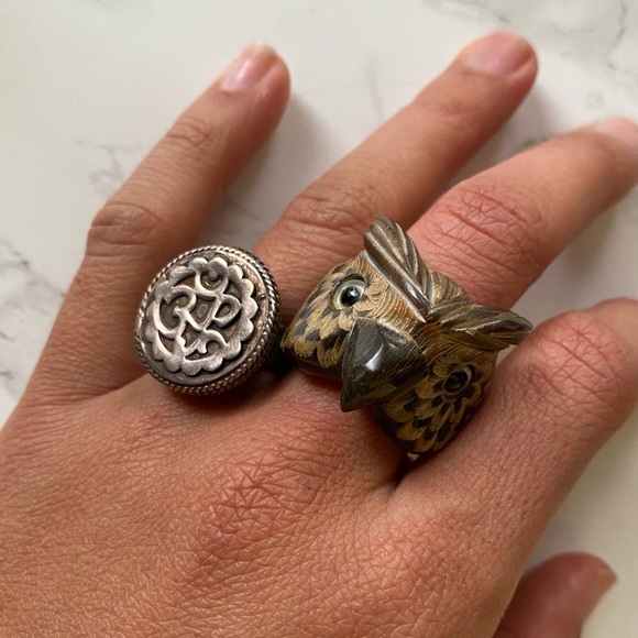 Goddess Jewelry Vintage Handmade Owl Horn Artisan Ring - Picture 2 of 4